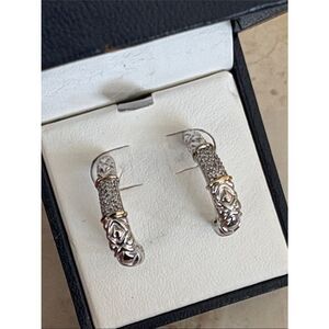 14K Gold & Sterling Silver Diamond Huggie Hoop Earrings - NWT Originally $900